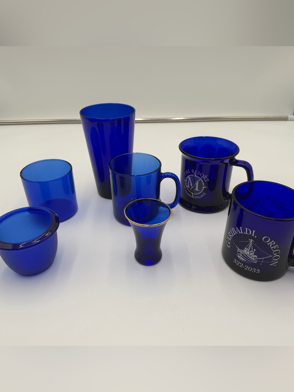 Cobalt Blue Glass Lot Mugs Cup Shot Glass Tumblers Mixed Set - See Desc